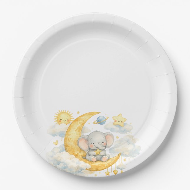 Prato De Papel Over the Moon Baby Shower Paper Plates (Frente)