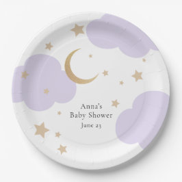 Prato De Papel Over the Moon Purple Baby Shower
