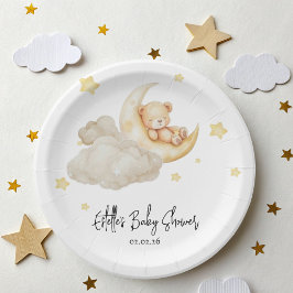 Prato De Papel Over The Moon Teddy Bear Baby Shower