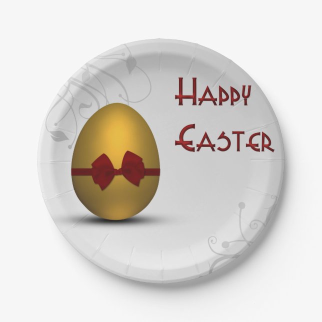 Prato De Papel Ovo de Páscoa do ouro com Padrão de espiral de Arc (Frente)