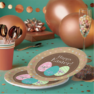 Prato De Papel Ovos De felz pascoa Polkadoes No Papel Kraft Faux