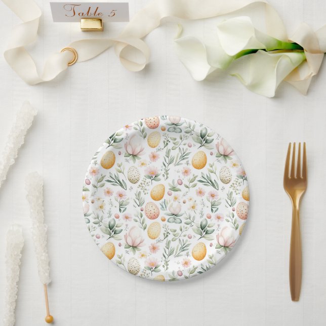 Prato De Papel Ovos de Páscoa Aquarela Florais de Primavera (Casamento)