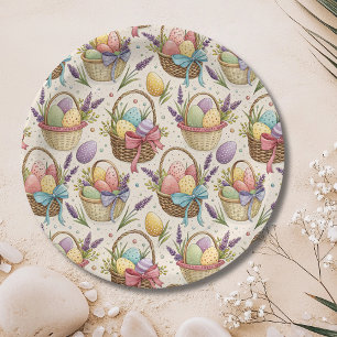 Prato De Papel Ovos de Páscoa em Cesto de Vime com Lavanda