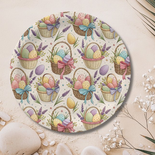 Prato De Papel Ovos de Páscoa em Cesto de Vime com Lavanda (Criador carregado)
