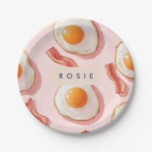 Prato De Papel Ovos Pintados Personalizados e Padrões de Bacon
