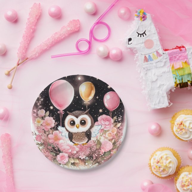 Prato De Papel Owl First Birthday Paper Plates (Festa)