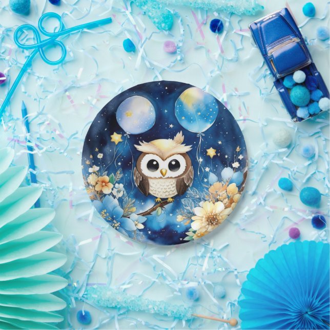 Prato De Papel Owl First Birthday Paper Plates (Festa)