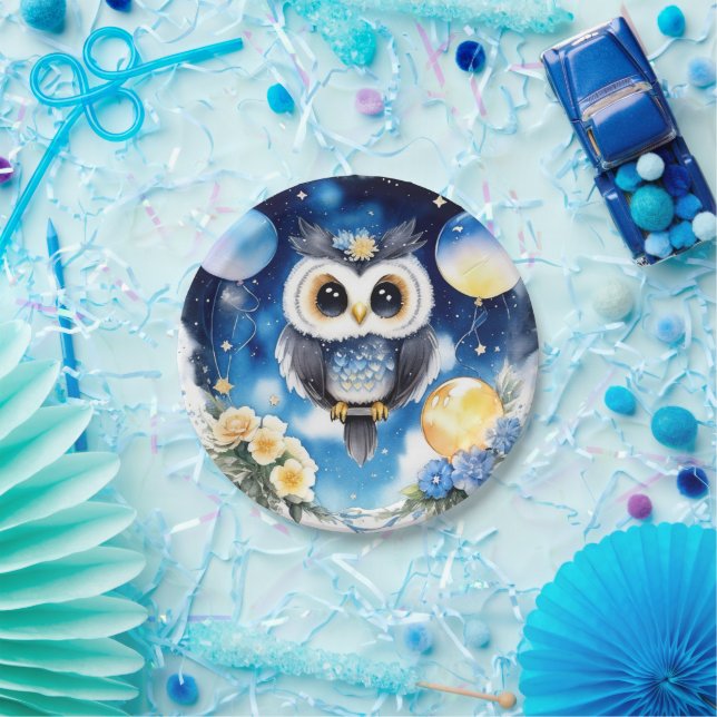 Prato De Papel Owl First Birthday Paper Plates (Festa)