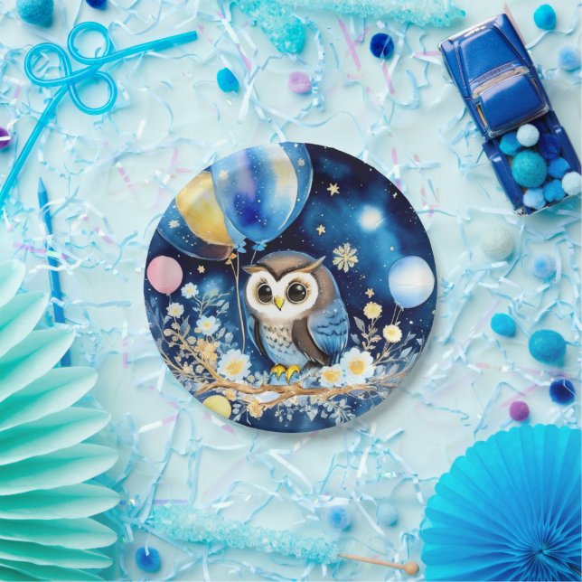 Prato De Papel Owl First Birthday Paper Plates (Festa)