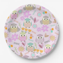 Prato De Papel Owl Pastel Pink  