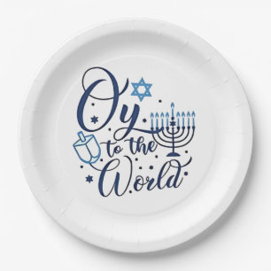Prato De Papel Oy to the World Hanukkah Jewish Engraçado