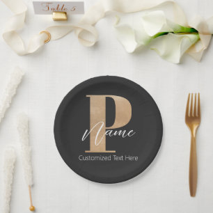 Prato De Papel P & Name Iniciais Monogramados Modernos Personaliz