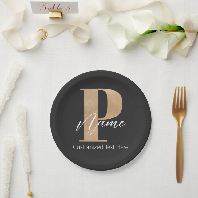 Prato De Papel P & Name Iniciais Monogramados Modernos Personaliz (Casamento)