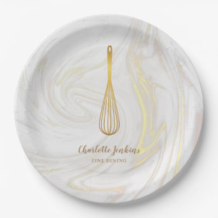 Prato De Papel Padaria Gold Whisk Patisserie Redemoinhos de Mármo