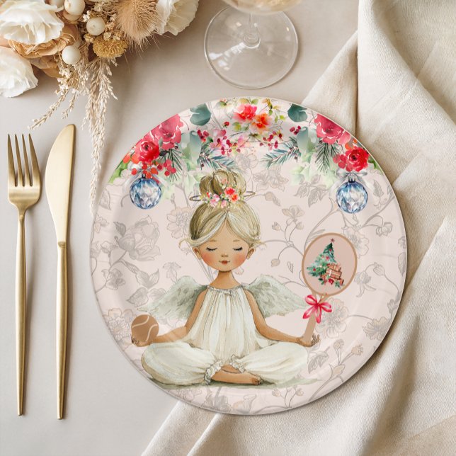 Prato De Papel Padel Themed Paper Plates – Christmas Angel Motif (Criador carregado)