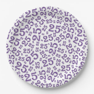 Prato De Papel Padrão 25 Aniversário Roxo/Branco Raleatório