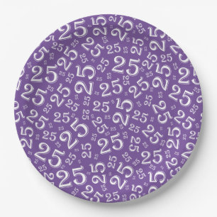 Prato De Papel Padrão 25 Aniversário Roxo/Branco Raleatório