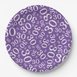 Prato De Papel Padrão 30 Random Numérico Idade Branco/Roxo