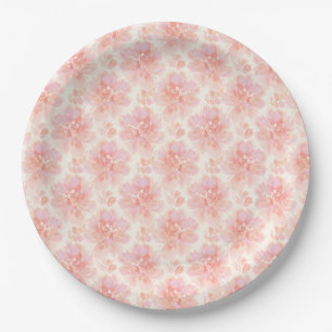Prato De Papel Padrão Abstrato de Aquarela Floral em Pêssego e Ro