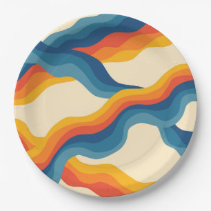 Prato De Papel Padrão abstrato Orange Blue Retro Wavy Stripe