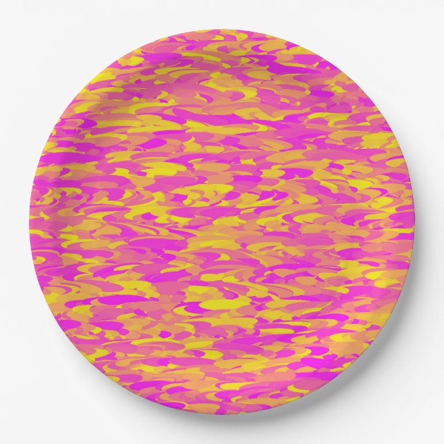 Prato De Papel Padrão Abstrato Rosa Amarelo Laranja (Frente)