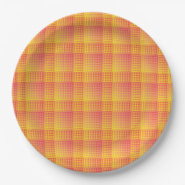 Prato De Papel Padrão Abstrato Xadrez Vermelho Amarelo