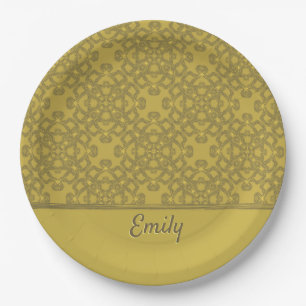 Prato De Papel Padrão Amarelo da Mostarda Personalizada
