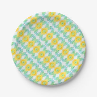 Prato De Papel Padrão Amarelo E Azul