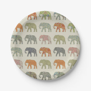 Prato De Papel Padrão Animal Colorido de Elefante Contemporâneo