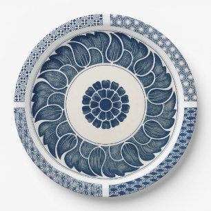 Prato De Papel Padrão Antigo de Porcelana Azul e Branco Chinesa