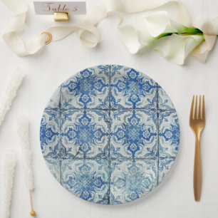 Prato De Papel Padrão Antiquado de Azulejos Portugueses - Azulej