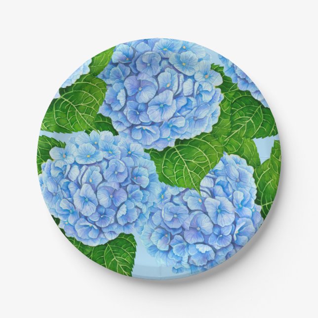 Prato De Papel Padrão aquoso de hydrangea azul (Frente)