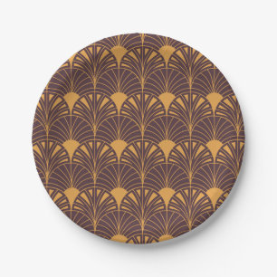 Prato De Papel padrão Art Deco com motivos em forma de leque 