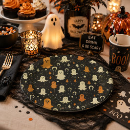 Prato De Papel Padrão Assustador de Fantasmas Fofos de Halloween