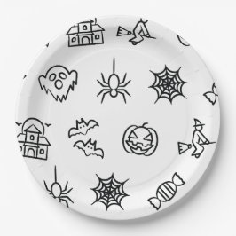Prato De Papel Padrão assustador feliz do Dia das Bruxas - Branco