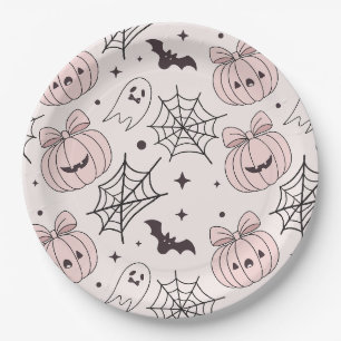 Prato De Papel Padrão Assustador Rosa Doce Kawaii de Halloween