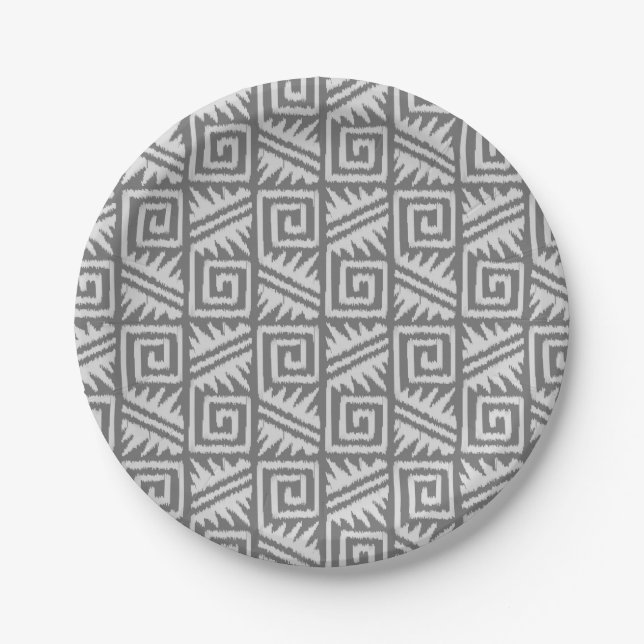 Prato De Papel Padrão Azteca Ikat - Tons de Cinza (Frente)