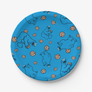 Prato De Papel Padrão Azul de Monstro e Cookies