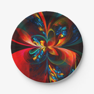 Prato De Papel Padrão Azul Laranja-Abstrato Floral Moderno #14