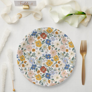 Prato De Papel Padrão Boho de Prado de Flores Silvestres