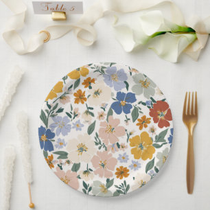 Prato De Papel Padrão Boho de Prado de Flores Silvestres
