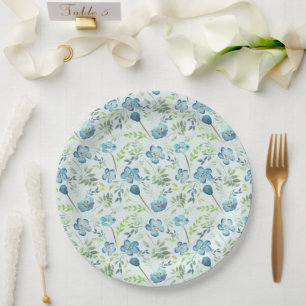 Prato De Papel Padrão Bonito de flor verde aquática azul