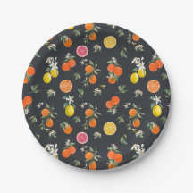 Padrão Botânico de Laranja e Limão Escuro