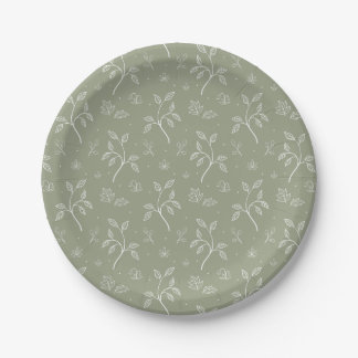 Prato De Papel Padrão Botânico Elegante em Verde-oliva