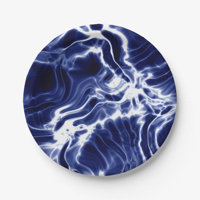Prato De Papel Padrão brilhante azul (Frente)