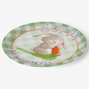 Prato De Papel Padrão Bunny Green Gingham Felz pascoa Hoppy