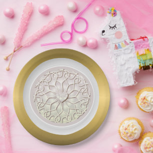 Prato De Papel Padrão cardíaco do Rosa Dourado LOVE geométrico