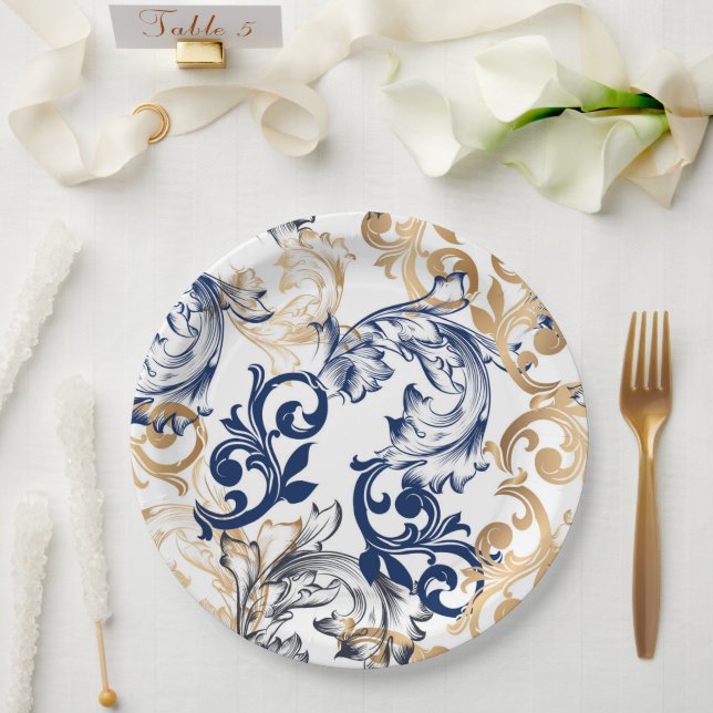 Prato De Papel Padrão Clássico Retrô em Estilo Barroco (Casamento)