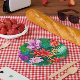 Prato De Papel Padrão Colorido de Flores Tropicais