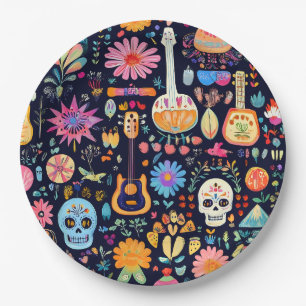 Prato De Papel Padrão colorido de los muertos